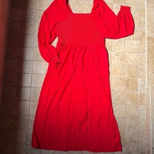 La Ligne X Target Red Smocked Midi Dress Pockets Slit Size M